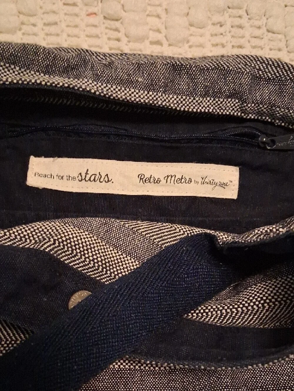 Striped Gray And Navy Cotton Messenger Bag